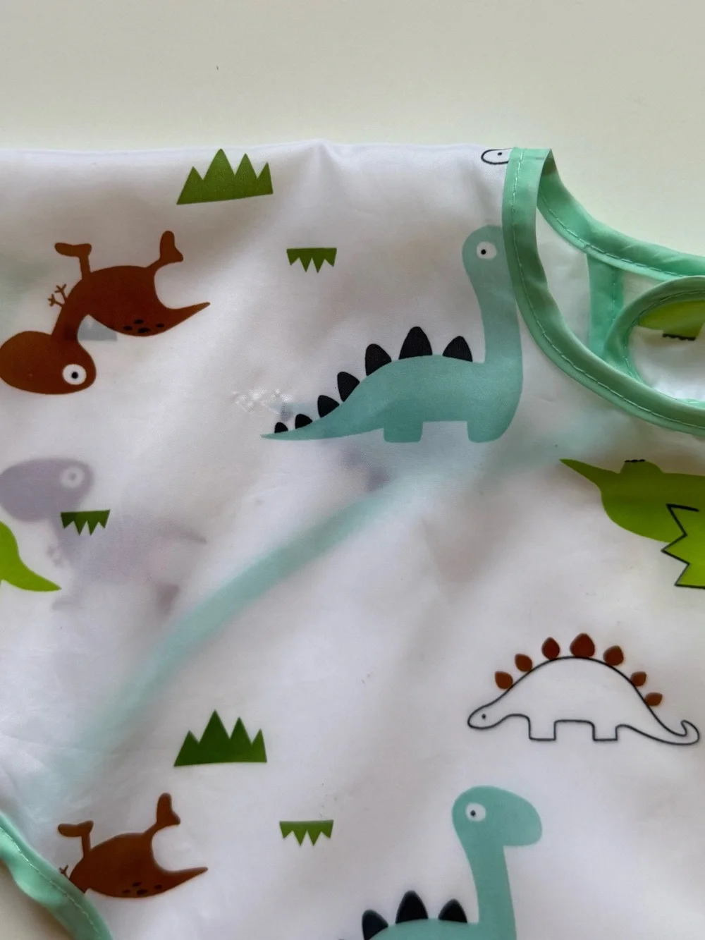 Set of 2 Baby Bibs - Silicone Beige Bib & Dinosaur Long-Sleeve Bib